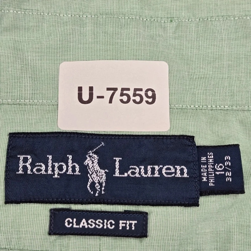 Ralph Lauren Men Button Up Shirt 16 Green Pony Embroidery Long Y2K